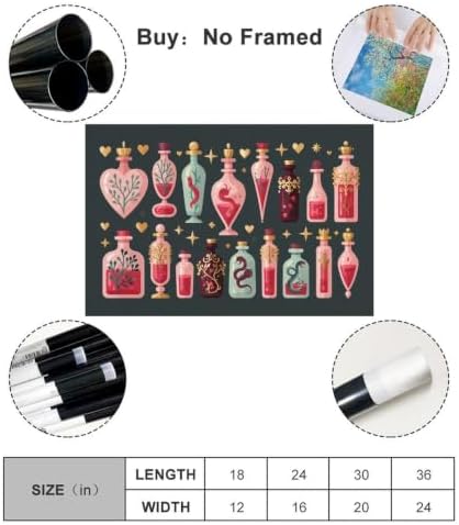 JDBeehpy Witchy Potion Bottles Hearts Canvas Wall Art Unframed 8x12inch