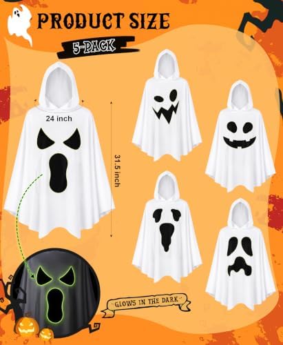 5 Pcs Group Halloween Costumes Ghost Poncho Family Costumes Glow-in-the-Dark Hooded Poncho Pumpkin Adults Women Men Cosplay