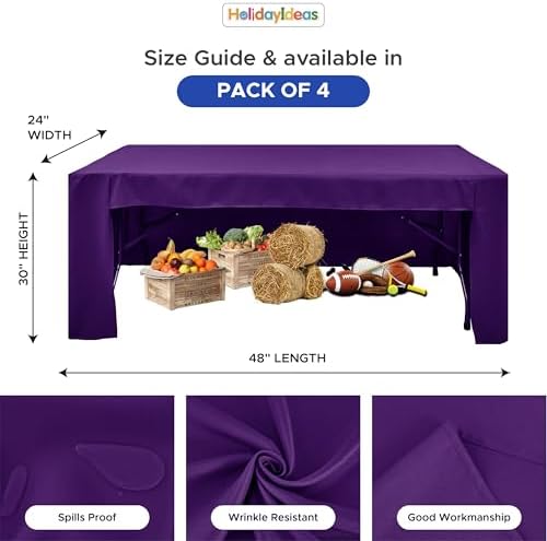 HolidayIdeas 4-Pack 4ft Open Back Fitted Tablecloths for Craft Shows Purple