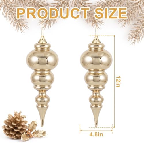 Soulchen 2 Pcs 12" Large Christmas Finial Drop Ornaments, Shiny, Champagne