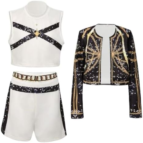 Girls Halloween Costume, Black and Yellow Polyester Top and Pants Set for Cosplay Events and Parties