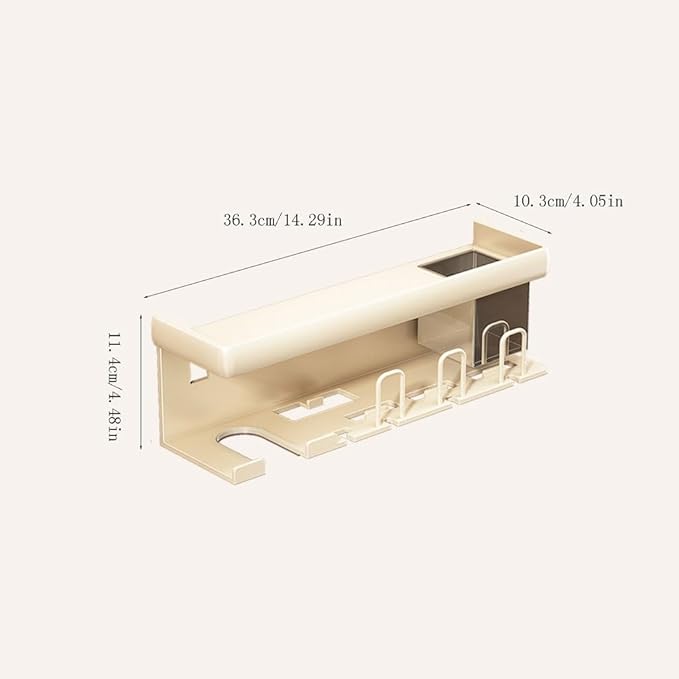 Toothbrush Rack Creamy White Toothbrush Holder Wall-Mounted Toothpaste Storage Box Punch-Free Bathroom Decoration Can Hold Hair Dryer Bathroom Toothbrush Holder(L36.3cm)