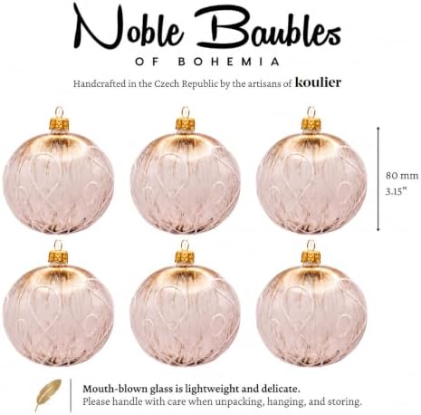 Luxury Handcrafted European Glass Christmas Ball Ornaments - Set of 6 - Gold & White - Swirl - 8 cm - Mouth-Blown & Hand-Painted