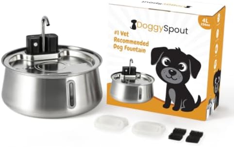 Wireless Dog Water Fountain, Large 4L (135oz) Stainless Steel Pet Water Fountain for Large Dogs and Multi-Pet Homes, Ultra Quiet Automatic Fountain with 3-Layer Filtration