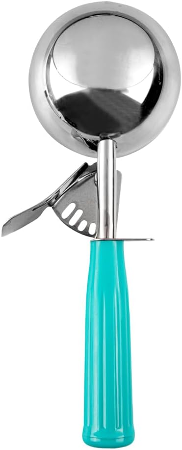 Restaurantware 6.5 Ounce Portion Scoop, 1 Trigger Release Stainless Steel Cookie Scoop - With Teal Handle, Stainless Steel Disher, For Portion Control, Cookie Dough, Cupcake Batter, Or Ice Cream