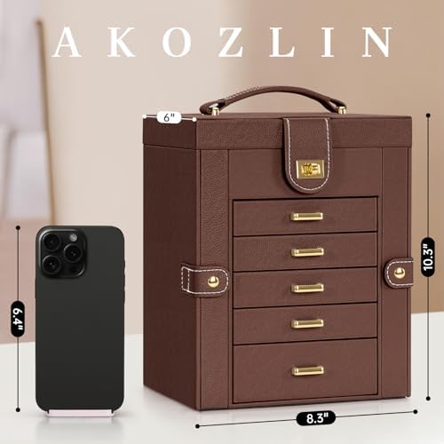 AKOZLIN 6-Tier Jewelry Box Organizer 5 Drawers Storage Brown Regular