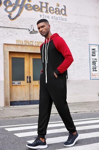 COOFANDY Mens Jumpsuit Onesie Hooded Full Zip One Piece Jogging Tracksuit