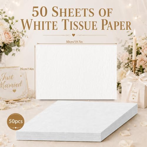 White Tissue Paper - 50 Sheets Wrapping Paper for Gift Bags Boxes