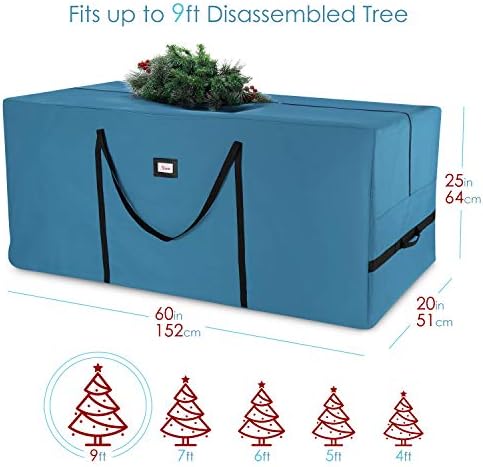 Hearth & Harbor 9 ft Rolling Christmas Tree Storage Bag - Artificial Christmas Tree Bag with Reinforced Handles, Dual Zipper, Wide Opening and Wheels - Storage Container for Trees and Decorations