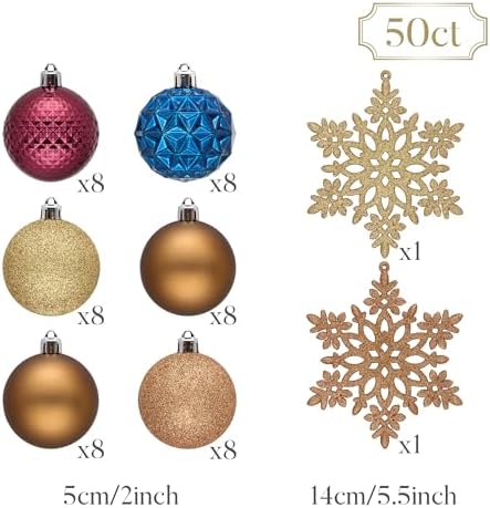 Valery Madelyn Christmas Tree Decorations Ornament Set, 50ct 2 Inches Bronze Copper Purple Shatterproof Christmas Ball Ornament Hanging Xmas Holiday Party Decor