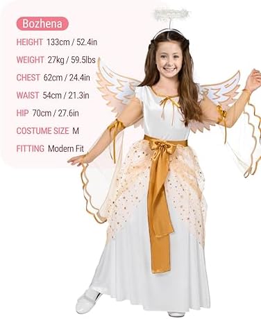 Spooktacular Creations Halloween Angel Costume for Girls, Golden White Angel Dress for Kids for Halloween Role Play Themed Party (Small, 5-7 yrs)