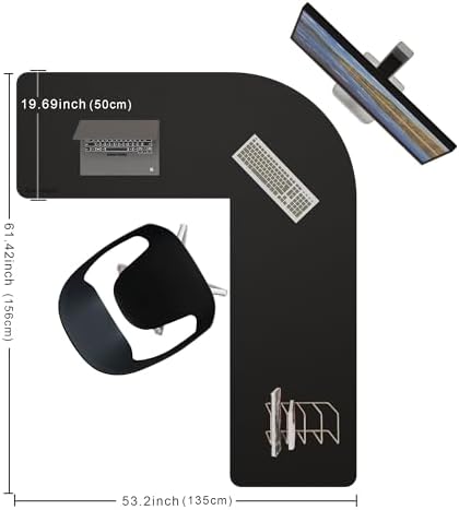 Chihein 53.2” x 65” x 19.7” L Shaped PU Leather Desk Mat (Black/Gray)