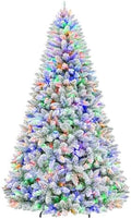 Hykolity 6ft Pre-lit Artificial Christmas Tree with 250 Multicolor LED Lights, 10-Mode Snow Flocked Christmas Tree with 1032 PVC Tips, Metal Stand & Hinged Branches for Holiday