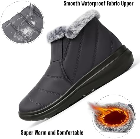 SHIBEVER Winter Snow Boots for Women: Slip On Ankle Fur Lined Warm Boot