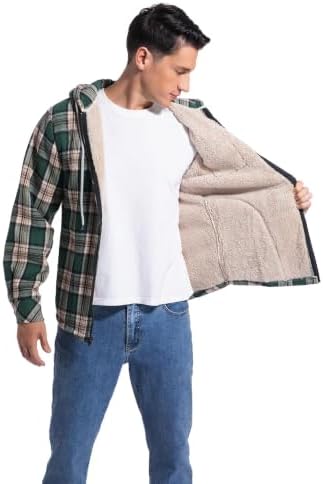 Elesuit Men's Full Zip Fleece Flannel Jacket Shirt Plaid Cotton Hoodie Coat