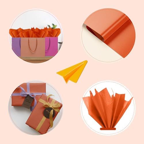 OHOME Orange Tissue Paper - 100 Sheets Fall Decorations for Home | Thanksgiving Decor for Gift Bags,Autumn Harvest Bulk Wrapping Paper for Friendsgiving Halloween Party Supplies