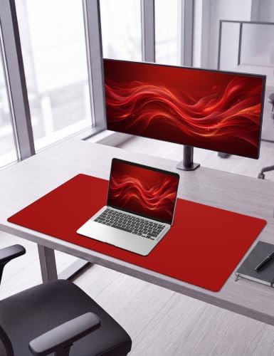 Leather Desk Pad Protector, 31.5" x 15.7", Red Desk Mat