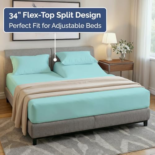 Flex Top Split Head King 4 Piece Sheet Set - Soft & Breathable - Spa Blue