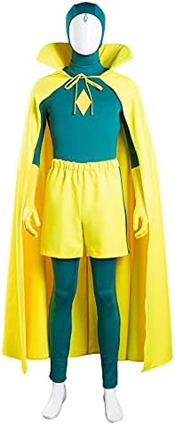5Pcs Vision Costume Adults Jumpsuit with Cloak Shorts Gloves Outfits Accessories for Mens Halloween Cosplay