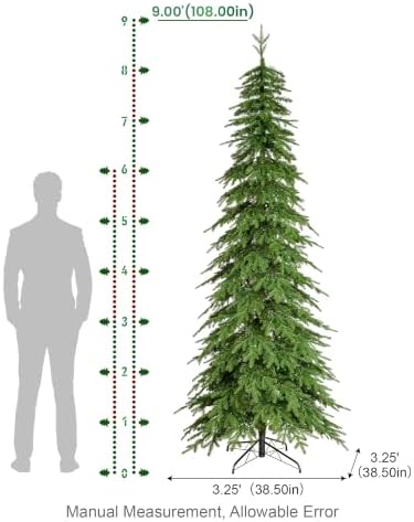 Glitzhome Prelit Christmas Tree, 9ft Pencil Artificial Christmas Tree with 580 Warm White & Multi-Color LED Lights, 9 Function w/Remote, Simple Setup, Chicago Evergreen Spruce for Home Holiday Décor
