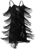 IDOPIP Kids Girls 1920s Flapper Dress Tassels Sequins Fringe Latin Dance Dress Gatsby Halloween Party Ballroom Dance Costumes