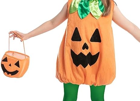 Spooktacular Creations Halloween Pumpkin Costume Kids Child Girls Pumpkin Dress with Hat, Basket for Halloween Dress Up Party