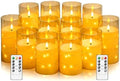 kakoya Flameless LED Candles with Timer 12 Pc Flickering Flameless Candles for Romantic Ambiance and Home Decoration Stable Acrylic Shell,with Embedded Star String，Battery Operated Candles(Gold)