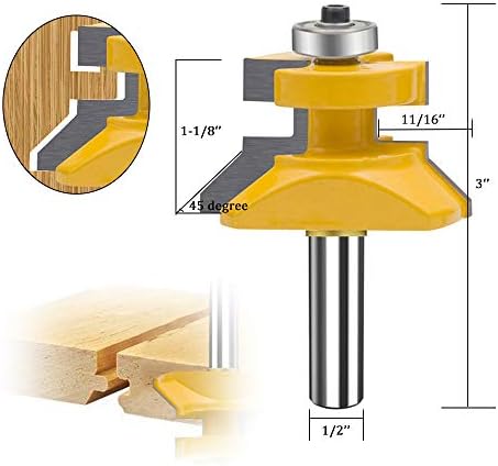 TAIWAIN 1/2-Inch Shank Tongue Groove Flooring Router Bit Set, V-Notch Wainscotting Wood Cabinet Milling Router Bits Sets Cutter, Woodworking Miter Carbide CNC Cutting Tool for Doors,Tables(2)