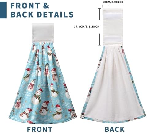 Christmas Winter Snowman Hanging Hand Towels Set of 2 Blue Snowflakes Xmas Holiday Kitchen Towels with Hanging Loop Tea Bar Dish Cloth Towels Soft Absorbent Fingertip Fast Dry Bath Towels