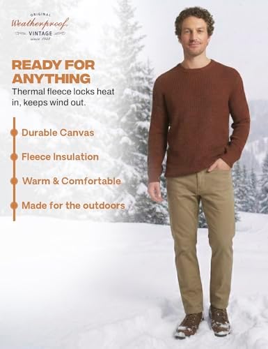 Weatherproof Vintage Fleece Lined Pants Men's - Regular Fit | Soft & Warm, Cold Weather Insulated Canvas Winter Pants for Men