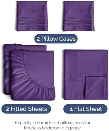 Split King Size 5 Piece Sheet Set - Breathable & Cooling Sheets - Purple