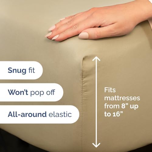 Split King Size 5 Piece Sheet Set - Breathable & Cooling Sheets - Beige