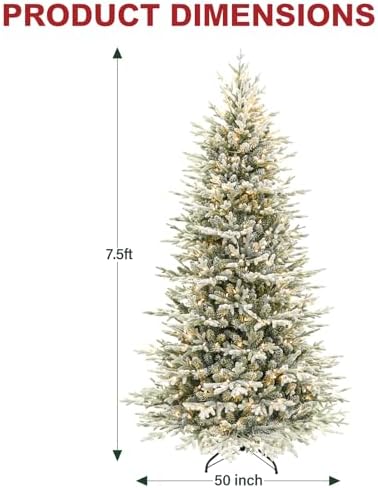 Hykolity 7.5 ft Prelit Flocked Christmas Tree with 450 Warm White LEDs