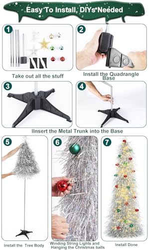 Christmas Tree 6FT Artificial Xmas Decor Pop Up with Decoration Silver