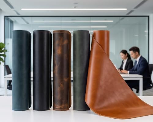 LEATHER VILLAGE Real Leather Desk Pad 3mm Thick Double Layer Desk Mat Brown.