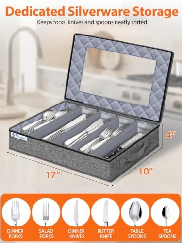 punemi Hard Shell Silverware Storage Box, Flatware Organizer, 2 Pack, Gray