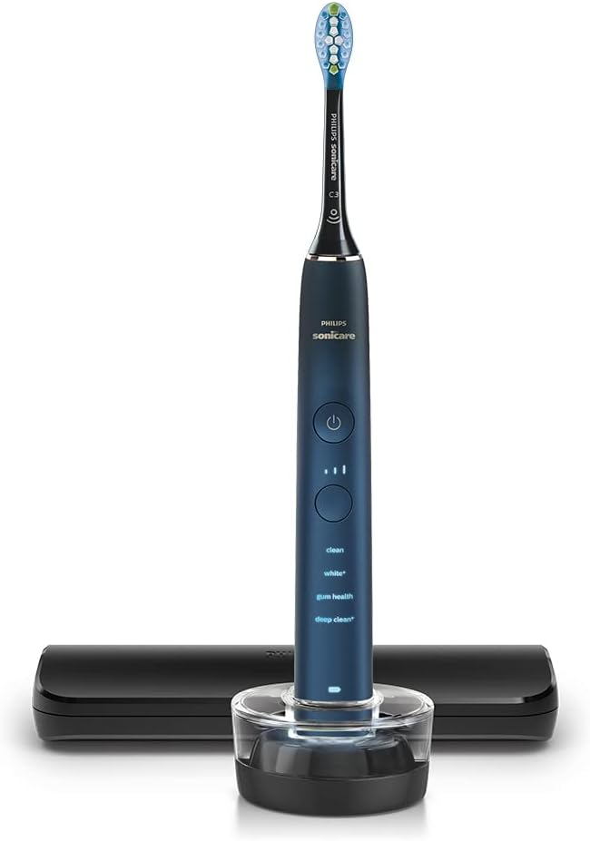 Philips Sonicare DiamondClean 9000 Electric Toothbrush - Sonic Toothbrush with App, Pressure Sensor, 12 Brushing Settings, Replacement Reminder, Charging Stand, Travel Case, Aquamarine, HX9911/92