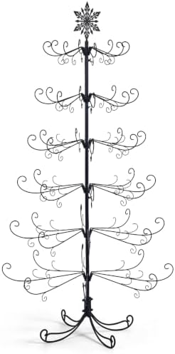 6 Ft Metal Christmas Tree Stand with Snowflake Top, Holiday Decor, Black