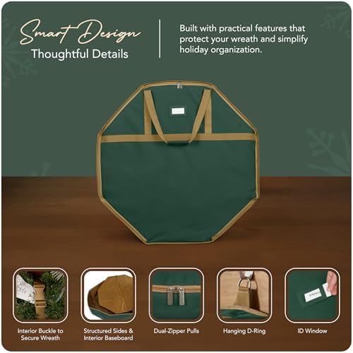 Covermates Deluxe Structured Wreath Storage Bag, 36" Diameter, Green
