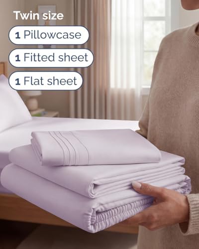 Twin Size 3 Piece Sheet Set - Breathable & Cooling Sheets - Light Lavender