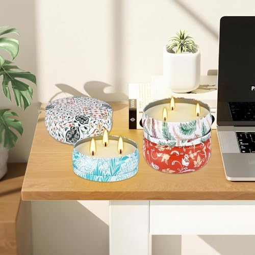 4-Pack Citronella Candle Set in Decorative Tropical Flower Tin Boxes - 3-Wick Functional Decorative Candles for Indoor & Outdoor Use - Perfect for Camping, Travel, BBQ, Picnics, and Mother's Day Gift