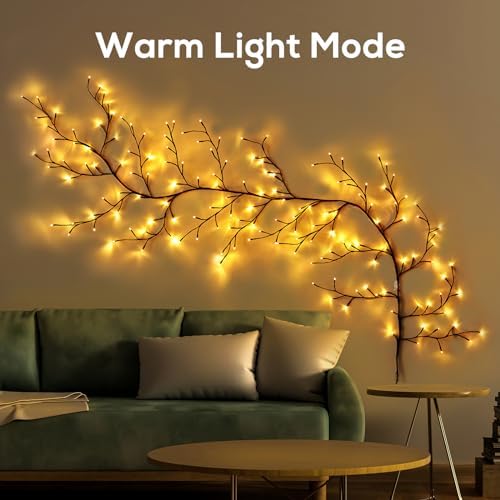 Enchanted Willow Vine Lights for Home Decor with 160LEDs, 8.2FT Voice-Activated Wall Decoration Light, Support Warm and Color Light Mode Switch, Ideal for Christmas, Wedding, Party Decor(Black)(1PCS)
