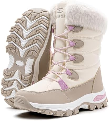 HOBIBEAR Kids Winter Snow Boots Waterproof Outdoor Warm Faux Fur Lined Shoes