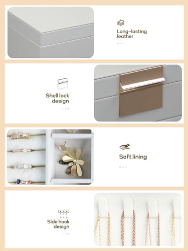 BOOVO Jewelry Boxes for Women, White and Black 6 Layer Large Jewelry Box for Necklace, Bracelet, Earrings, Rings Storage, Jewelry holder Organizer for Girls Gift (Clear White, 4 layer)