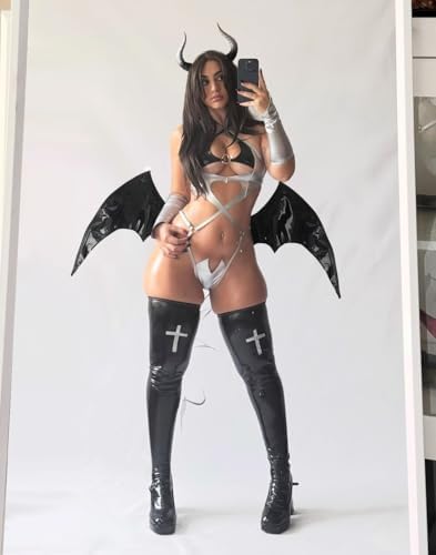 KORURACLUB Succubus Costume PU Devil Cosplay Lingerie Set