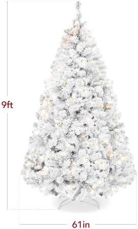 Best Choice Products Pre-Lit White Christmas Tree, 9ft Artificial Snow Flocked Full Fir Tree, Holiday Decoration w/ 900 Lights, 2,094 Branch Tips