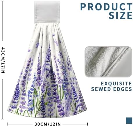 Lavender Kitchen Hanging Towels Set of 2 Purple Floral Hand Towel with Loop Spring Summer Flower Dish Cloth Dry Towel Soft Absorbent Fingertip Bath Tie Towel for Bathroom Farmhouse Decor