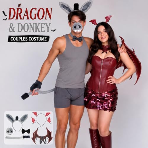 Junkin 8 Pcs Halloween Dragon Donkey Costume for Couple