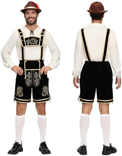 Spooktacular Creations Lederhosen Men Oktoberfest Outfit Costume, Halloween German Bavarian Costume for Adults Beer Festival