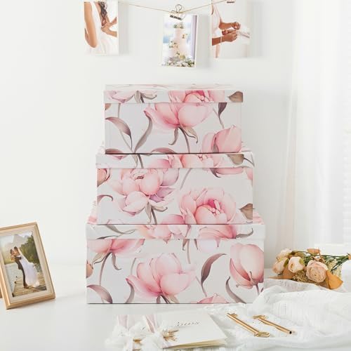 Soul & Lane - Peonies Paradise Decorative Storage Boxes with Lids, Set of 3